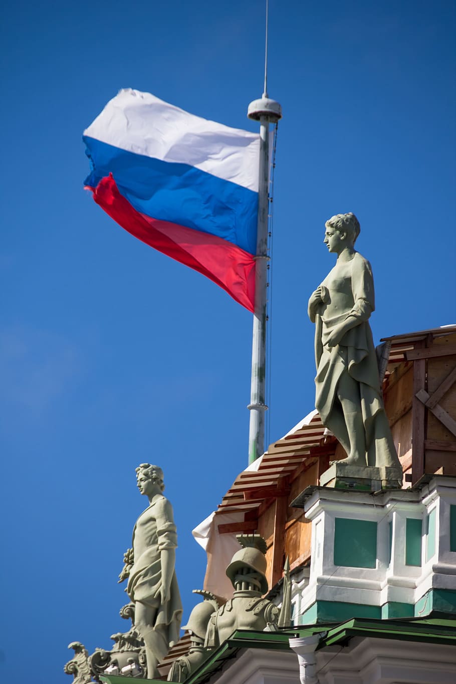 architecture, blue, closeup, flag, hermitage, petersburg, russia HD wallpaper