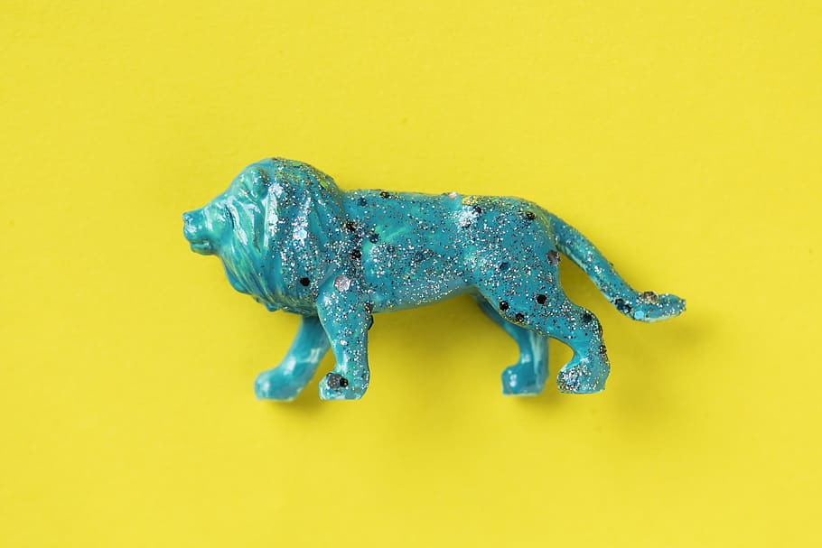 Blue Lion Figurine, animal, bright, close-up, colors, figure, HD wallpaper
