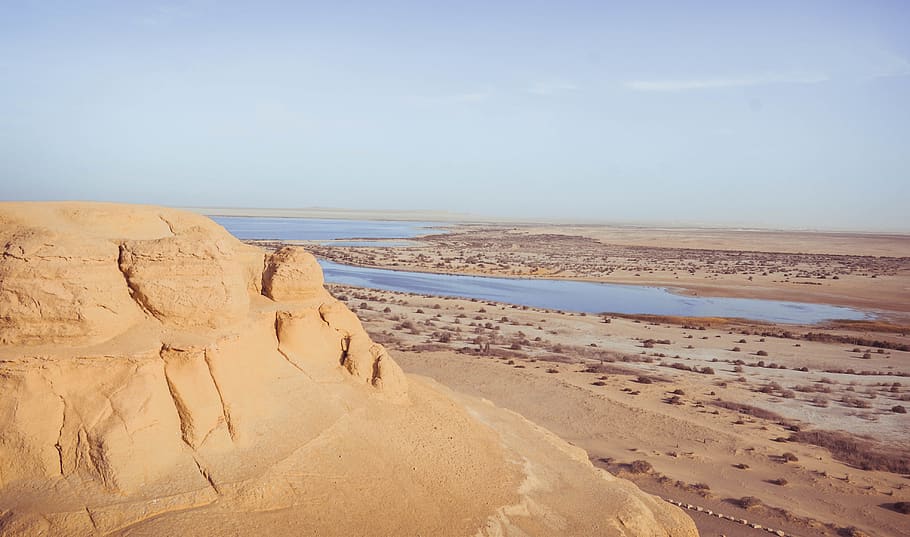 Mountain, daylight, landscape, sand, scenic, water, beach, sea HD wallpaper