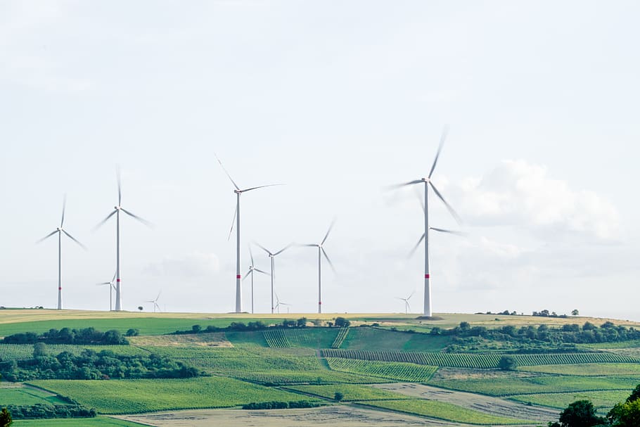 windmill, structure, field, farm, trees, highland, green, grass HD wallpaper