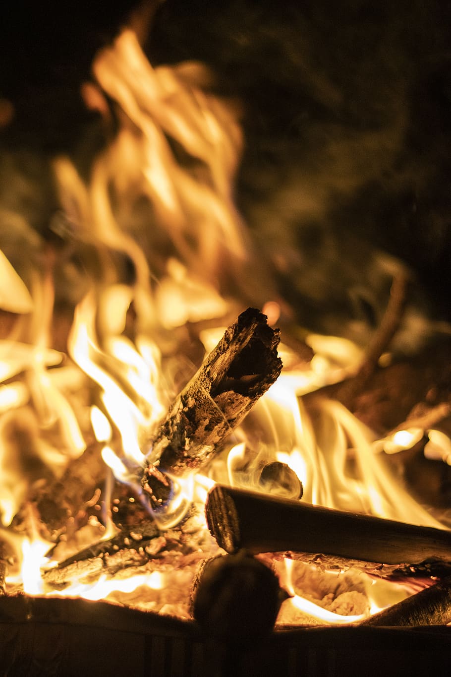 bonfire, flame, macro, night, human, person, hearth, fireplace, HD wallpaper