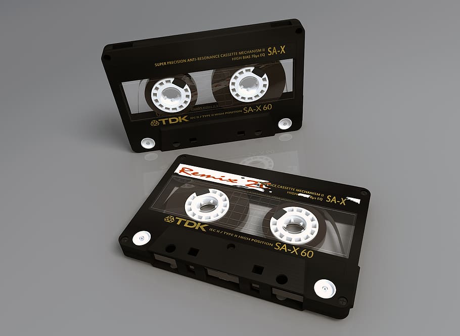 Black and White Cassette Tape, Analogue, audio, compact, data