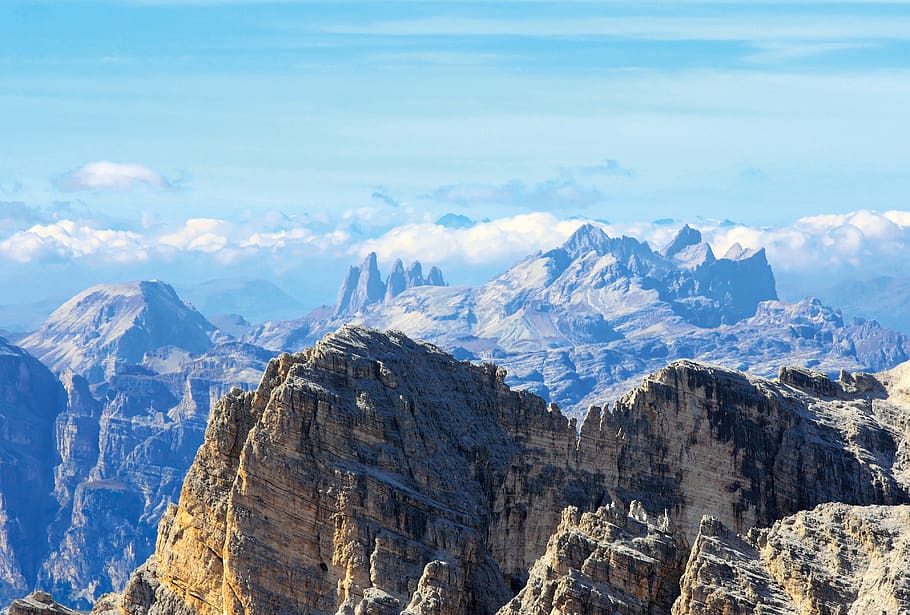 Grey Rock Formation Under Blue Sky, clouds, landscape, mountain peak HD wallpaper