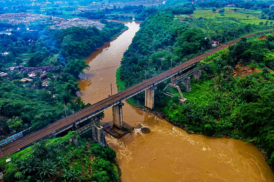 Aerial Photo of Railway, bridge, commute, daylight, drone, drone cam, HD wallpaper