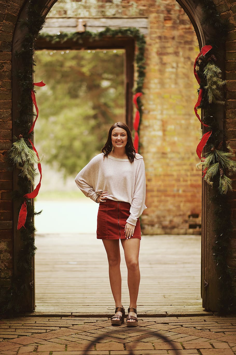 woman standing under arch gate, apparel, clothing, person, human HD wallpaper