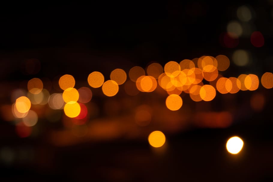 bokeh lights, blur, orange, night, wallpaper, distance, air, car, HD wallpaper