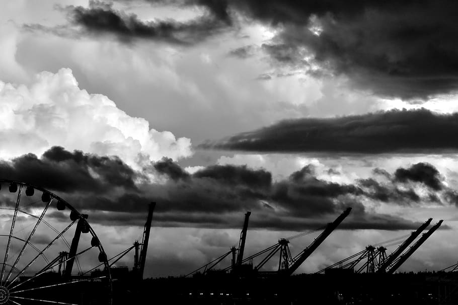 cloud - sky, no people, nature, silhouette, outdoors, industry HD wallpaper