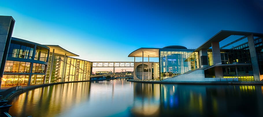 white concrete building ], architecture, house, water, reflection HD wallpaper