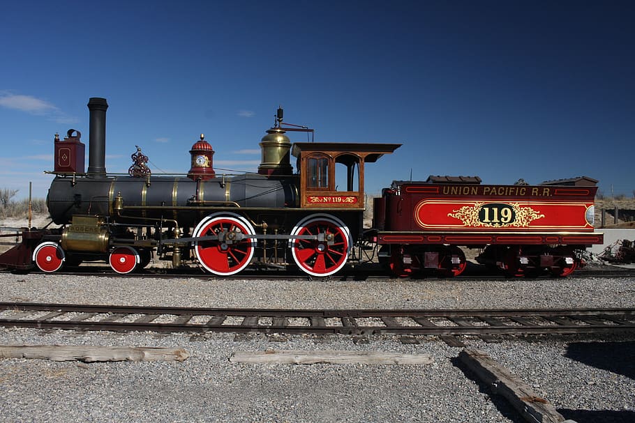 train, transcontinental railroad, 119, steam engine, coal car, HD wallpaper