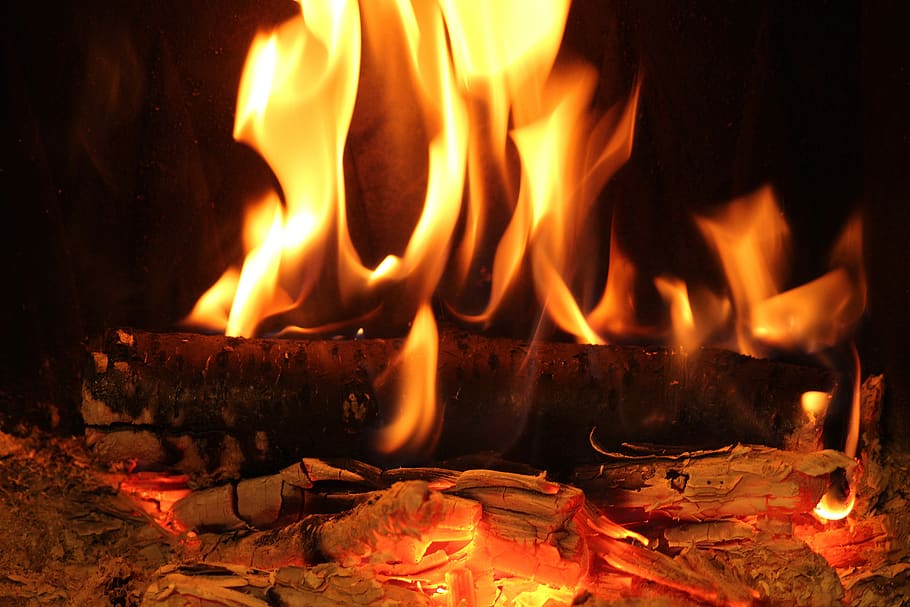 fire, flames, burning firewood, glow, hot, fireplace, light