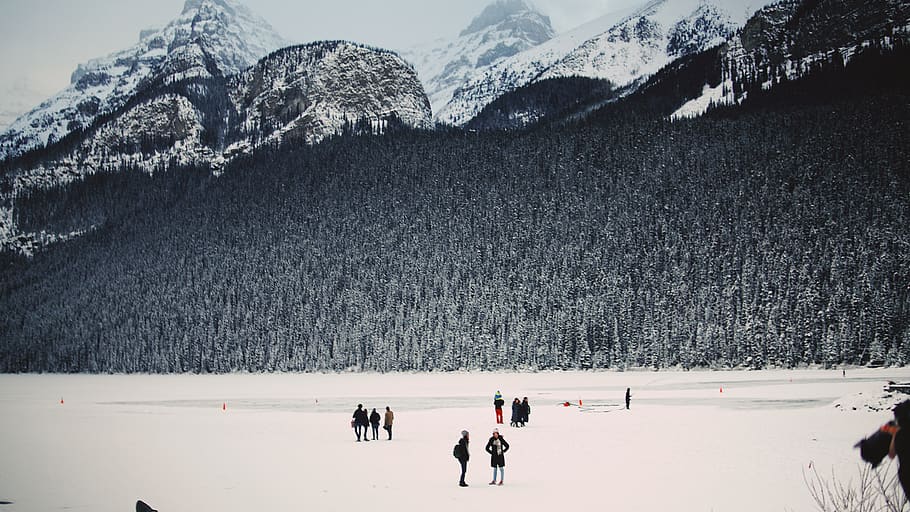 people standing on snow, cold temperature, winter, mountain, scenics - nature HD wallpaper