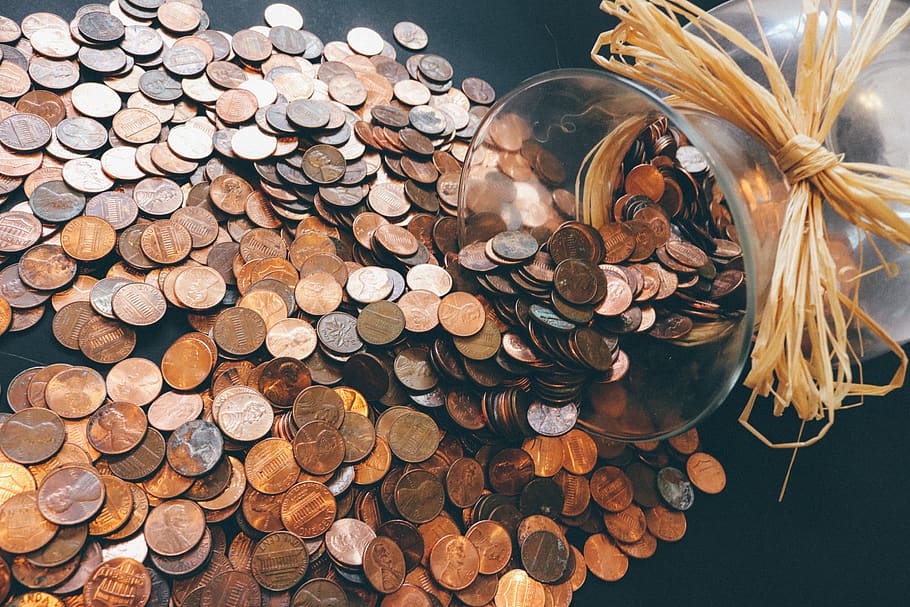 Copper-colored Coin Lot, cash, coins, money, pattern, pennies HD wallpaper