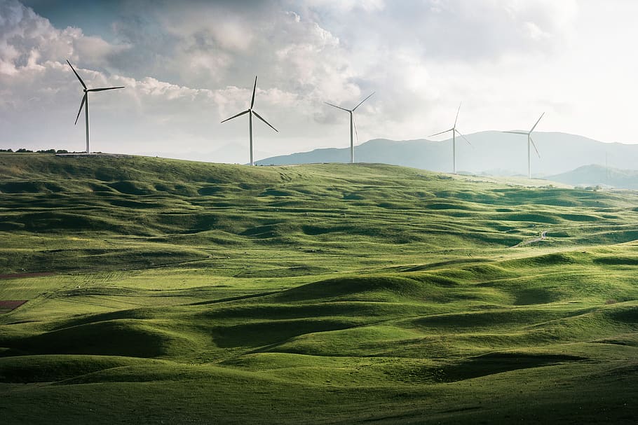wind turbine surrounded by grass, fuel and power generation, renewable energy HD wallpaper
