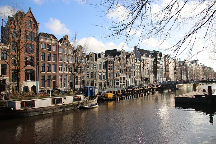 netherlands, amsterdam, ciudad, edificios, canal, holanda, buildings