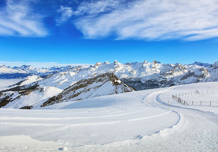 Photo of Mountains With White Snow, blue, cliffs, clouds, cold HD wallpaper