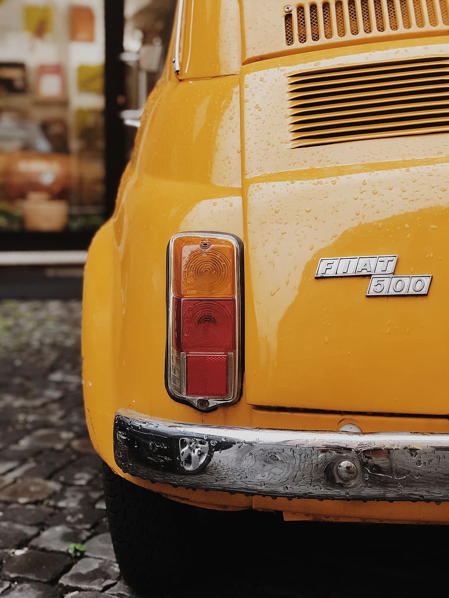 Yellow Car, automobile, automotive, classic, Fiat, fiat500, transportation system HD wallpaper