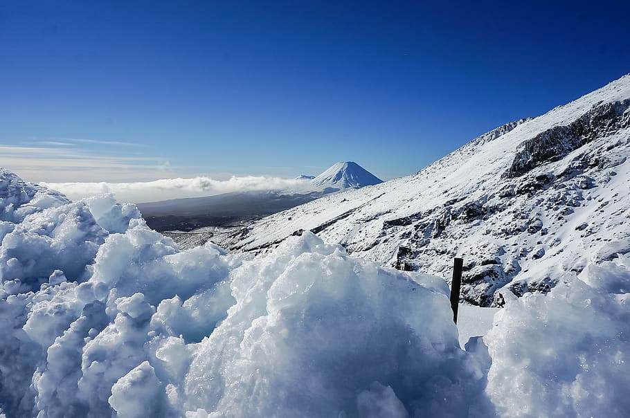 new zealand, ruapehu, ski, clouds, cold, mountain, snow, winter, HD wallpaper