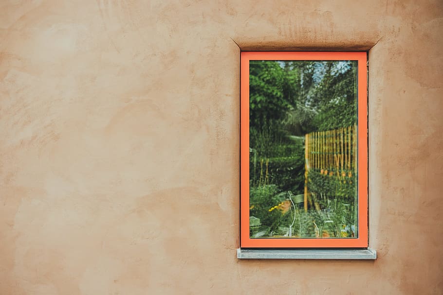 green leafed painting placed on wall, clay, frame, window, exterior HD wallpaper