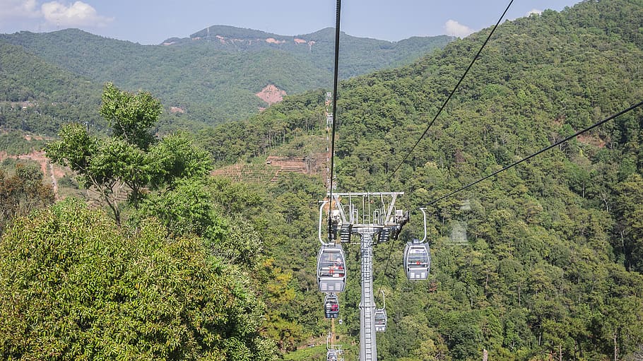 vehicle, cable car, transportation, train, rope, flagstone HD wallpaper