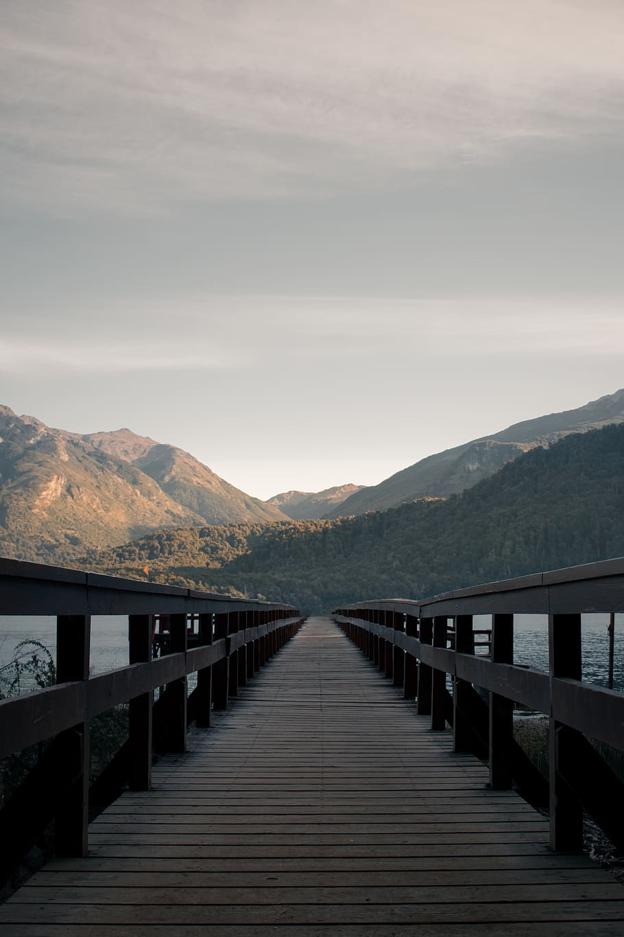 empty dock, mountain, sky, mountain range, direction, the way forward HD wallpaper