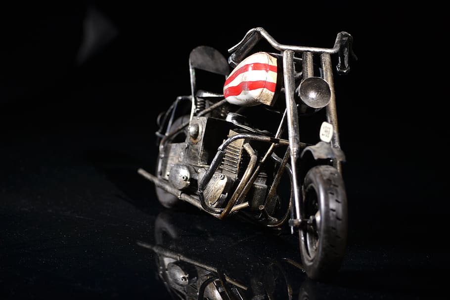 motorcycle, miniature, replica, transportation, black background HD wallpaper