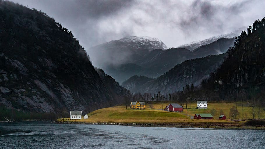 houses in near mountains and trees during daytime, nature, outdoors