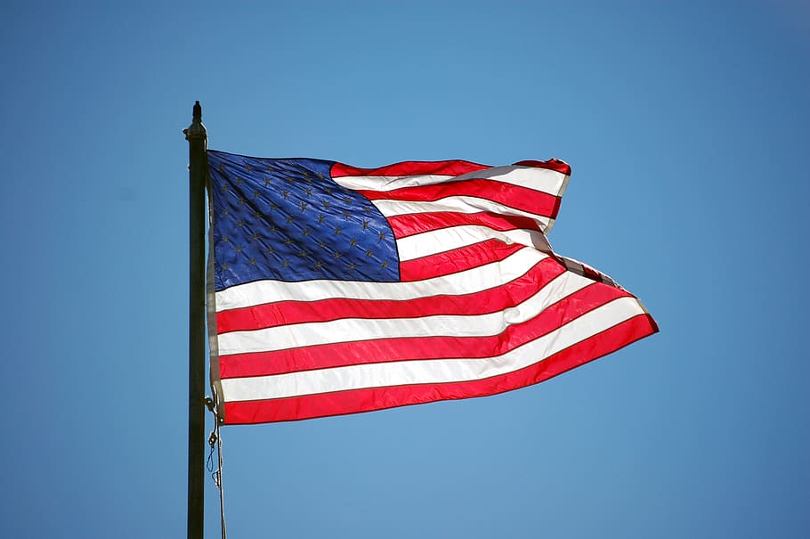 American flag hoisted on pole, symbol, patriotic, white, red HD wallpaper