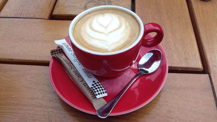 drink, latte, coffee cup, beverage, cutlery, spoon, saucer HD wallpaper