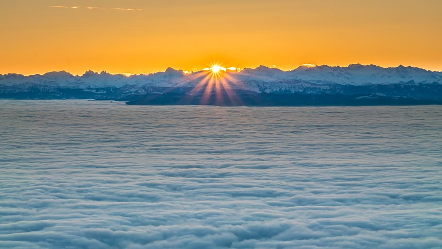 sunrise, sea of fog, alpine, mood, selva marine, alps, sky, HD wallpaper