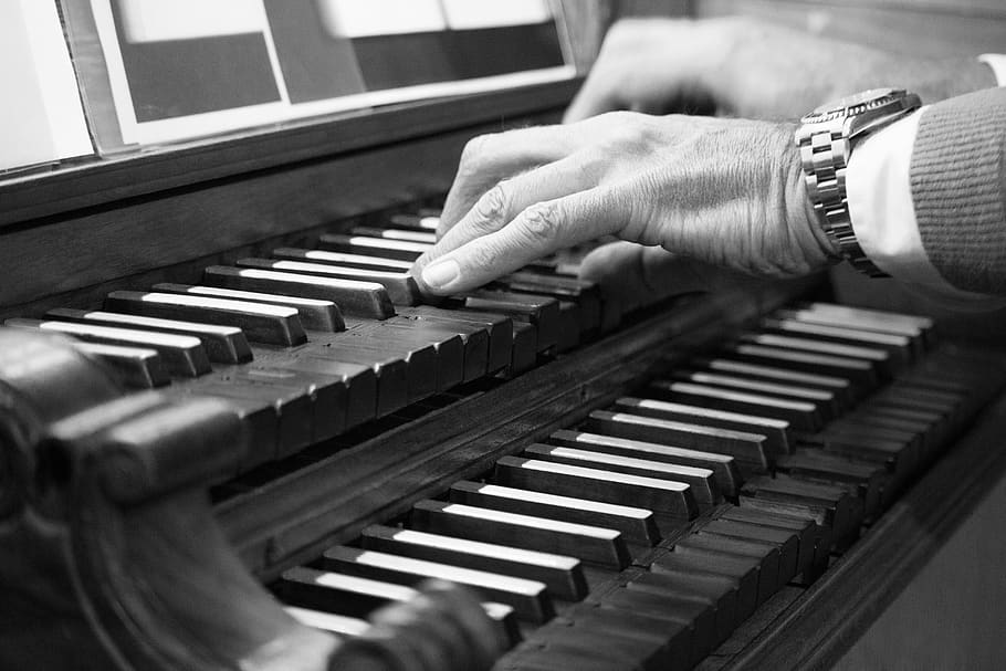 organ, keyboard, register, hands, black and white, church organ, HD wallpaper