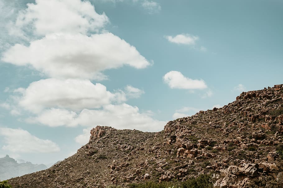 brown mountain under white clouds, outdoors, nature, ground, mesa HD wallpaper