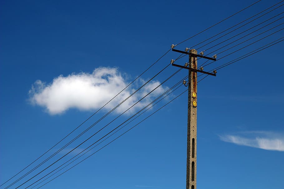 electricity, current, cables, lines, the voltage, hotel, sky, HD wallpaper