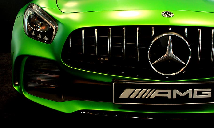 Green Mercedes-benz Amg, automobile, automotive, car, chrome