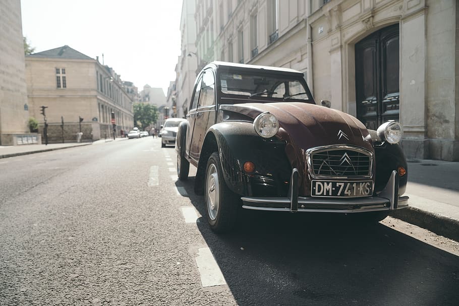 paris, france, 2cv, car, citroen, street, classic car, transportation