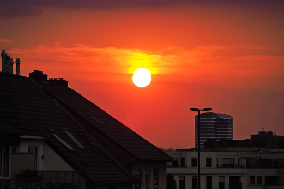 sun, sunset, sky, mood, dusk, abendstimmung, romantic, red HD wallpaper