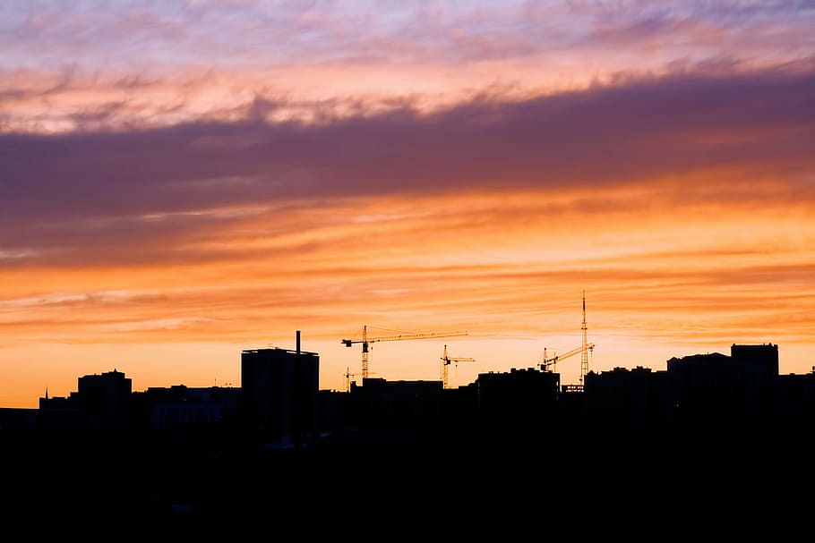 sunset, sky, Ufa, silhouette, architecture, built structure HD wallpaper