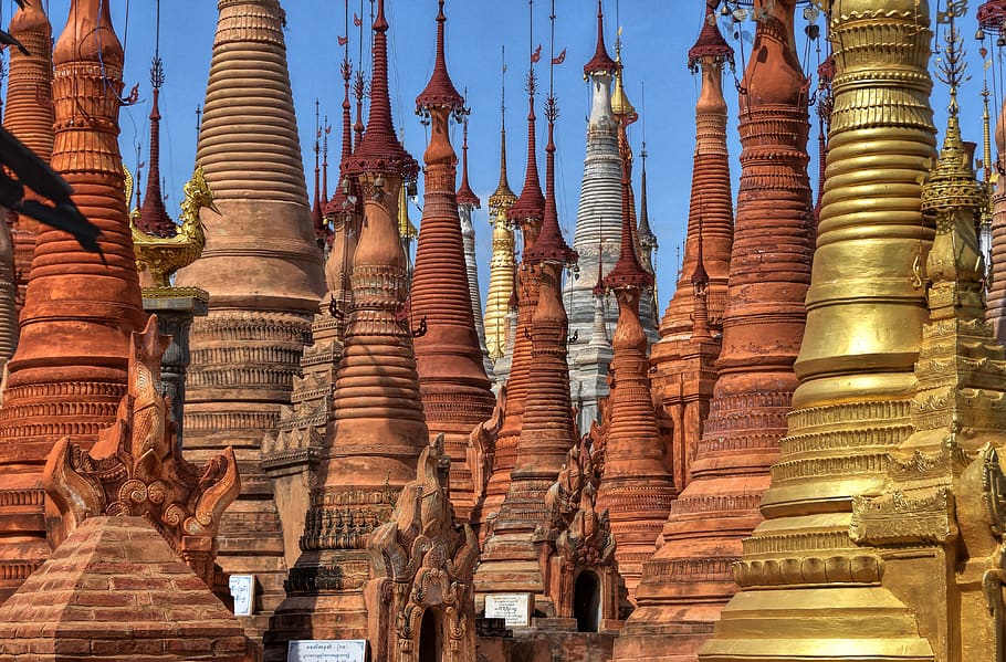 brown temples during daytime, travel, asium, stupa, inle lake HD wallpaper
