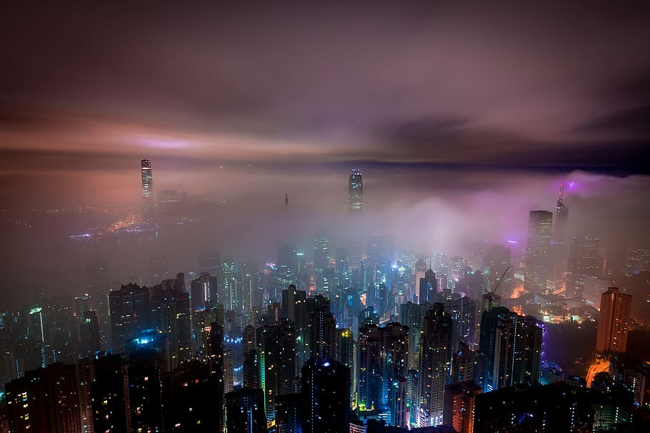 Hong Kong Mist, city and Urban, background, backgrounds, buildings, HD wallpaper