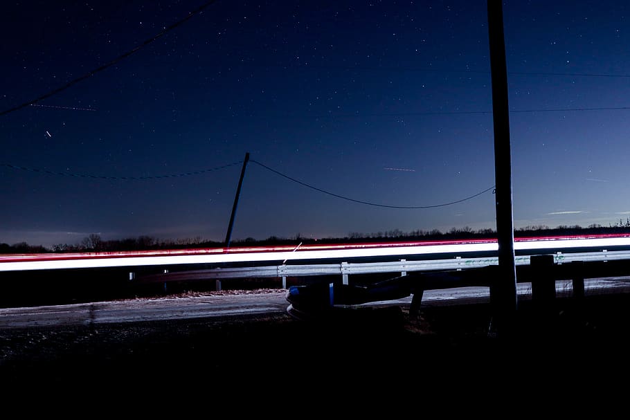 street, long exposure, night, sky, star - space, transportation HD wallpaper