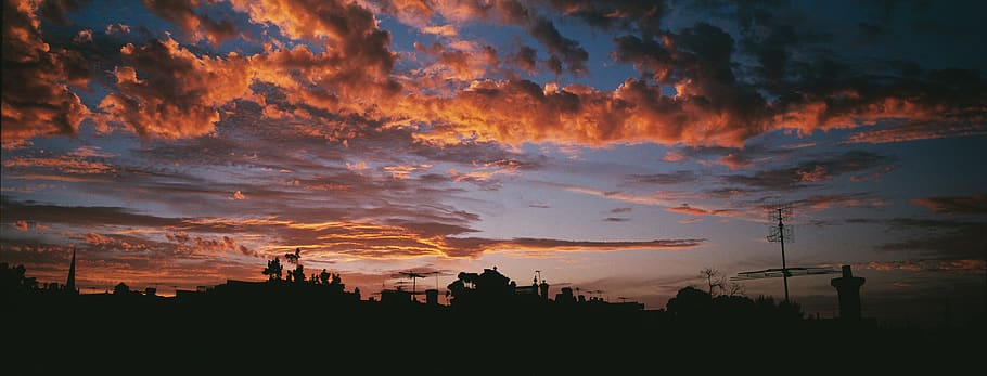australia, melbourne, sunset, clouds, skies, panorama, silhouette HD wallpaper