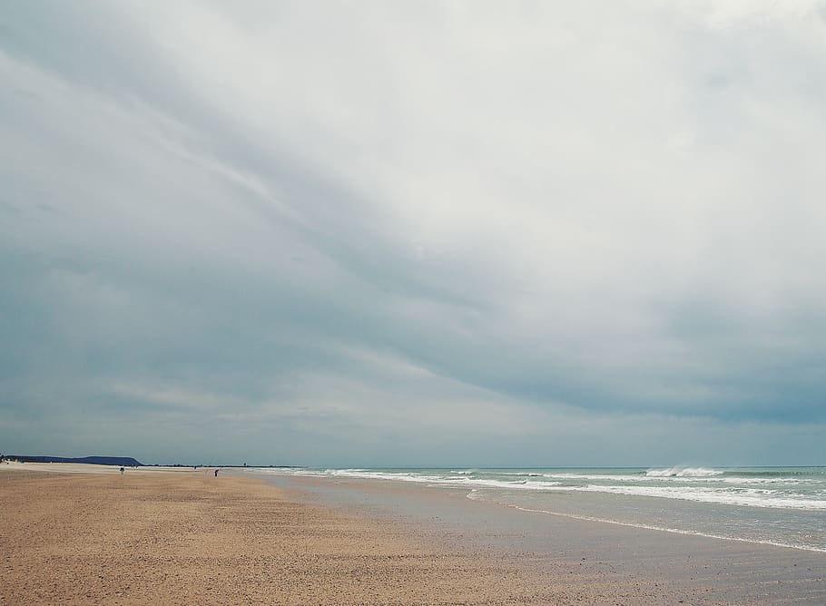 beach, sand, shore, waves, ocean, sea, cloudy, clouds, cloud - sky HD wallpaper