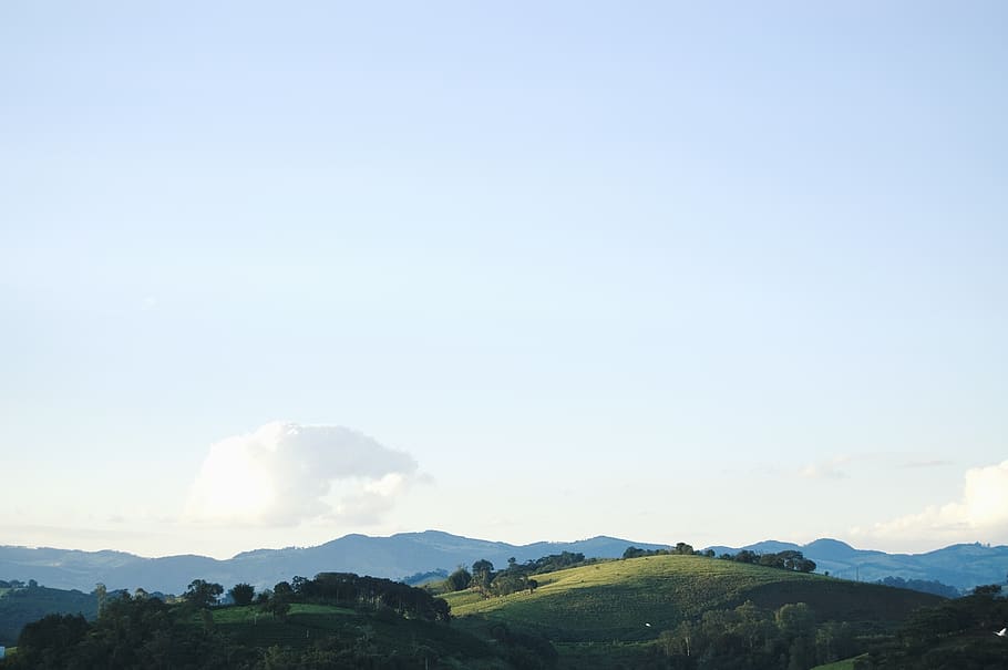 grass, fields, hills, blue, sky, landscape, mountain, scenics - nature HD wallpaper