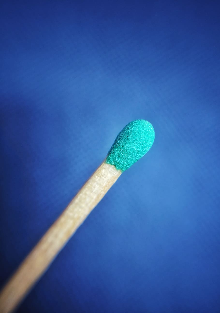 Close Up Photo of Green Matchstick, art, blue background, blur HD wallpaper
