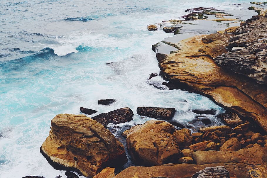 cliffedge, rocks, wavebreak, ocean, water, solid, rock - object HD wallpaper