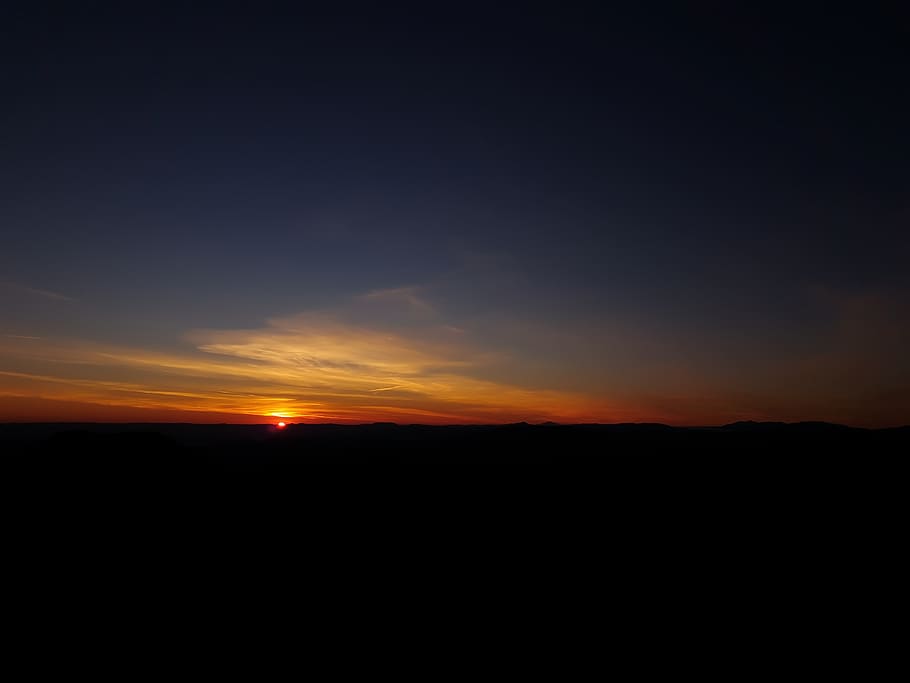 sunset, shadows, land, landscapes, clouds, sky, lights, fading HD wallpaper