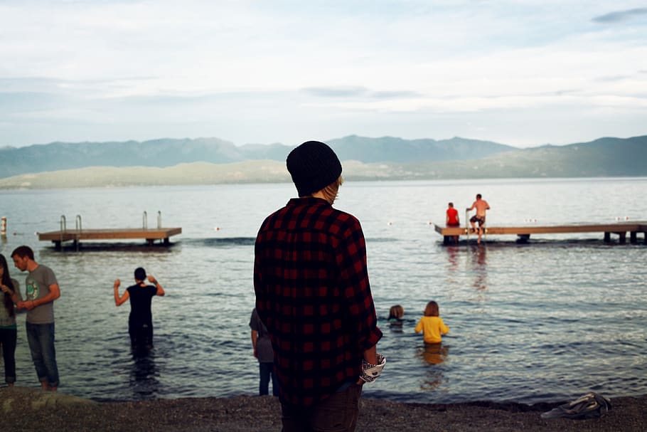 united states, lakeside, boy, guy, hipster, flannel, montana
