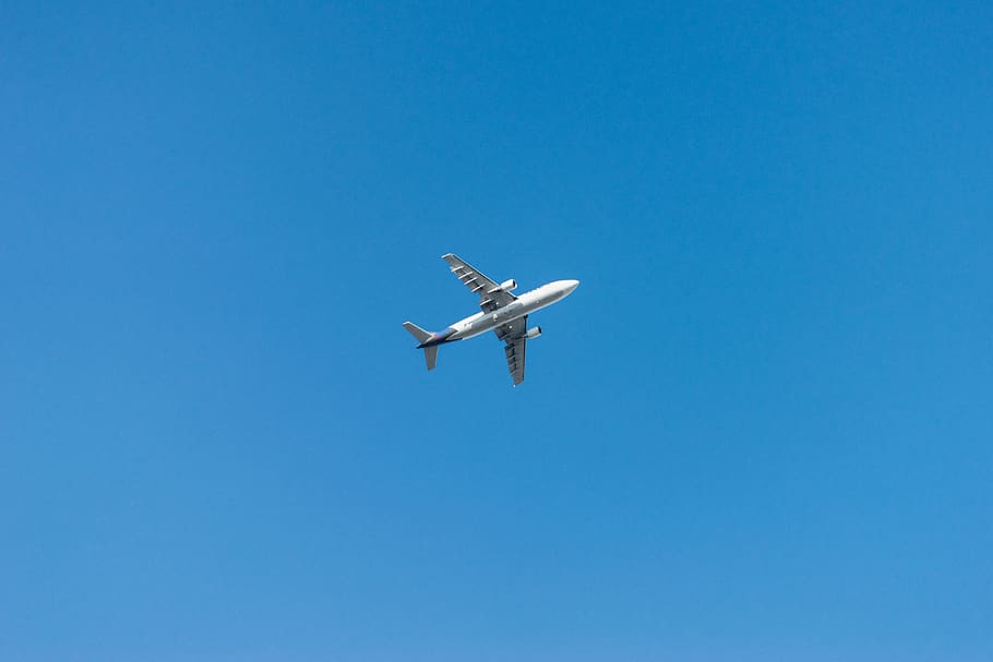 air vehicle, flying, sky, blue, airplane, mode of transportation HD wallpaper