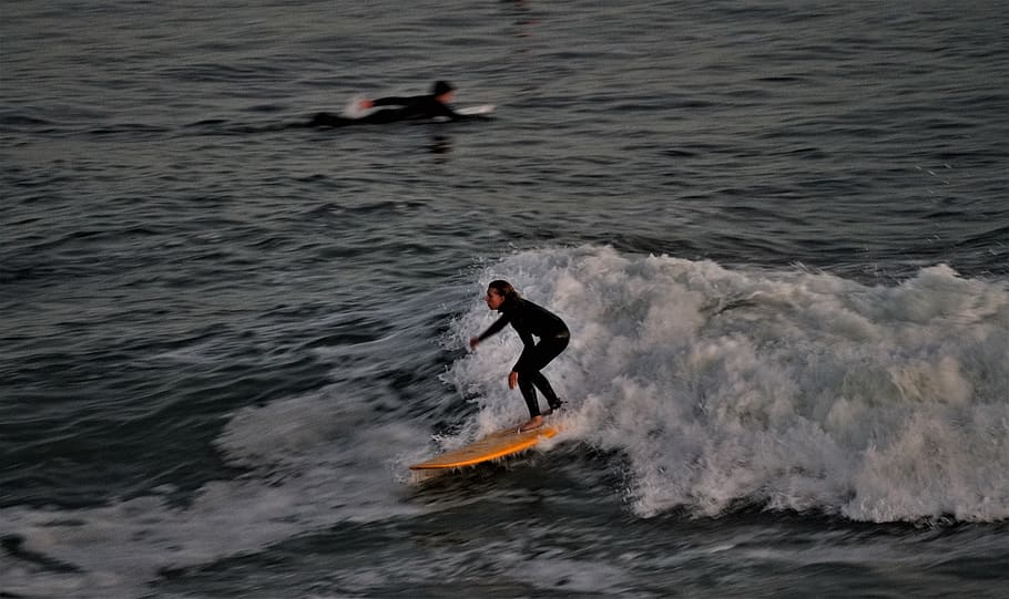 night surfing, water, motion, sea, sport, aquatic sport, leisure activity HD wallpaper