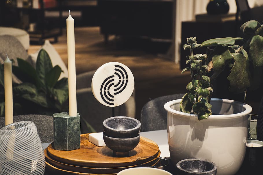 Green Leafed Plant in White Pot Beside White Candle, candlesticks HD wallpaper