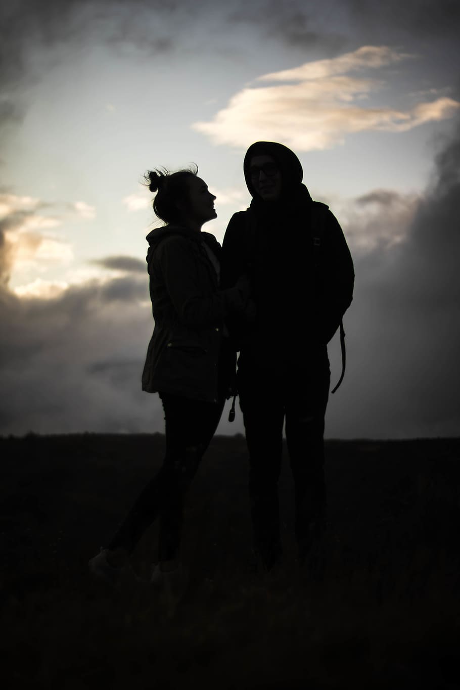 silhouette photo of two person standing, human, nature, outdoors, HD wallpaper